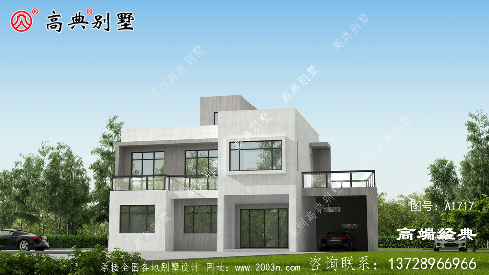 福清市农村自建房乡村超现代平屋顶二层别墅图设计方案