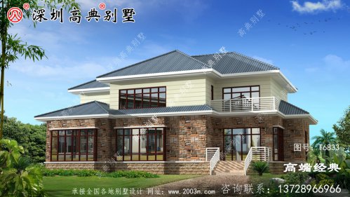 二层欧式别墅自建房，造价46万，带有庭院露台，农村自建划算！